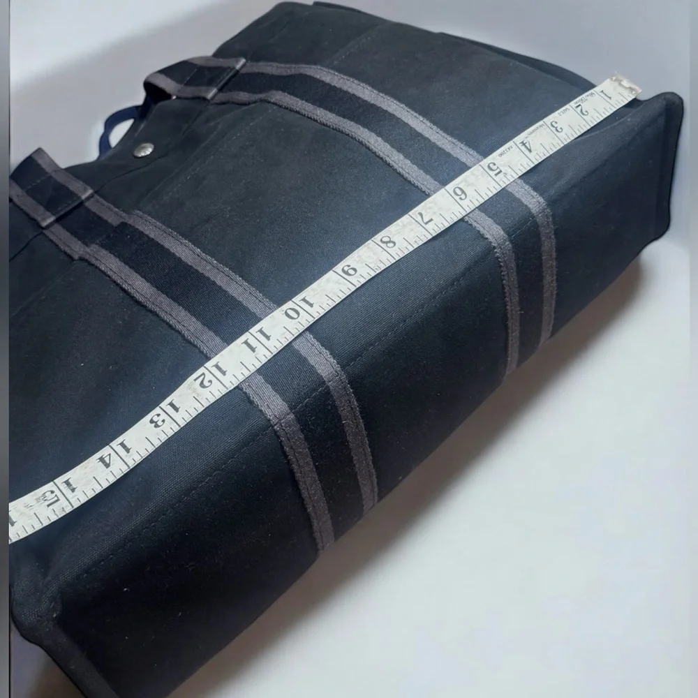 Hermes Black Canvas Tote with Gray Straps
